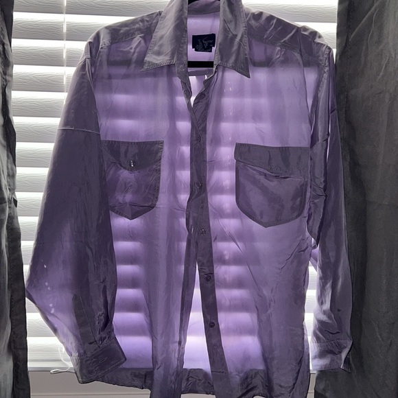 Vintage Daniel Hechter  lilac silk long sleeve shirt blouse with pockets - Picture 4 of 14